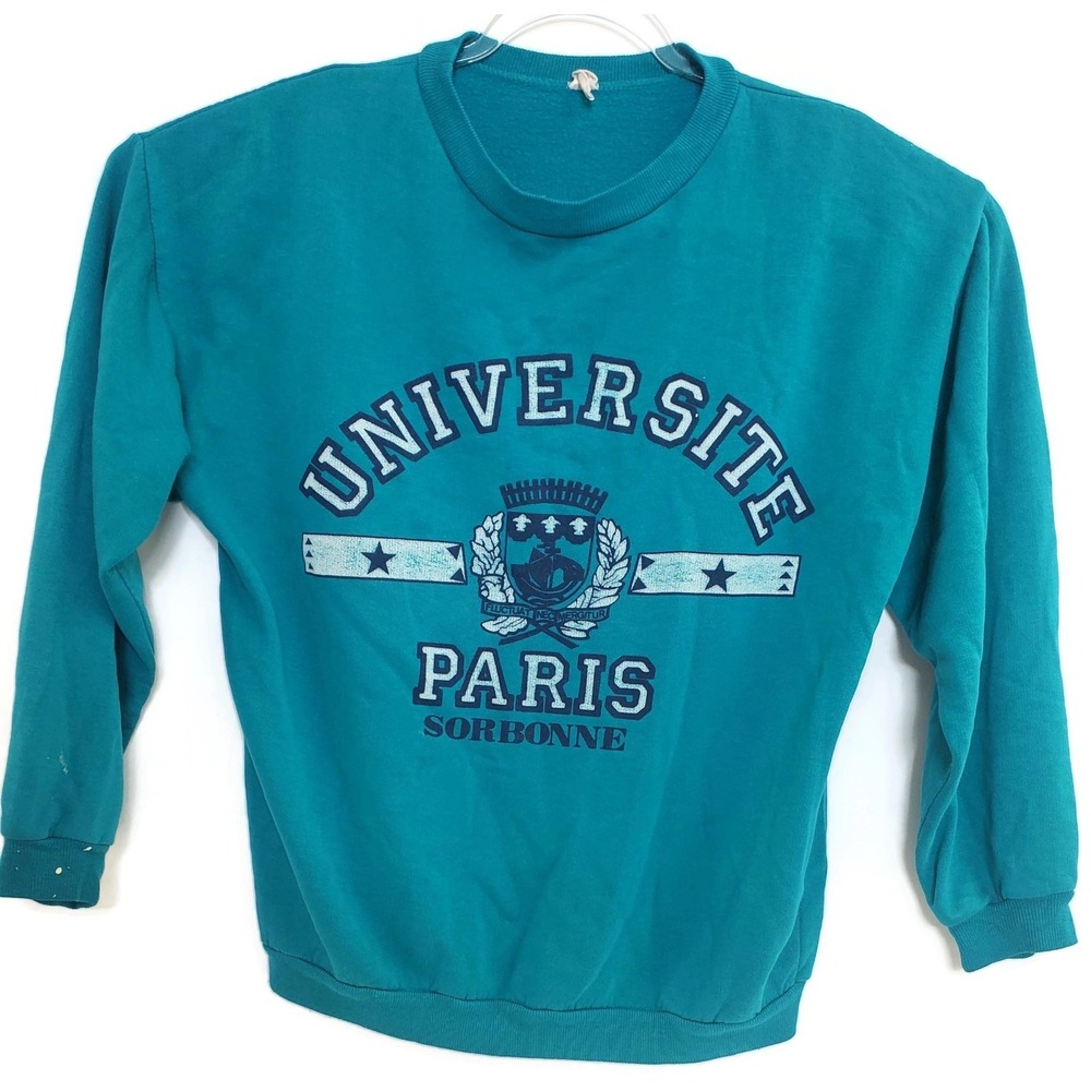 Universite Paris Sorbonne Sweatshirt Mens Green Teal Crewneck Pullover Graphic
